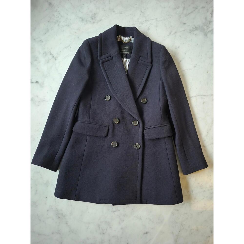 J.Crew Pea Coat Wms Dark Navy Wool Double Breasted Academia Old Money Classic 0